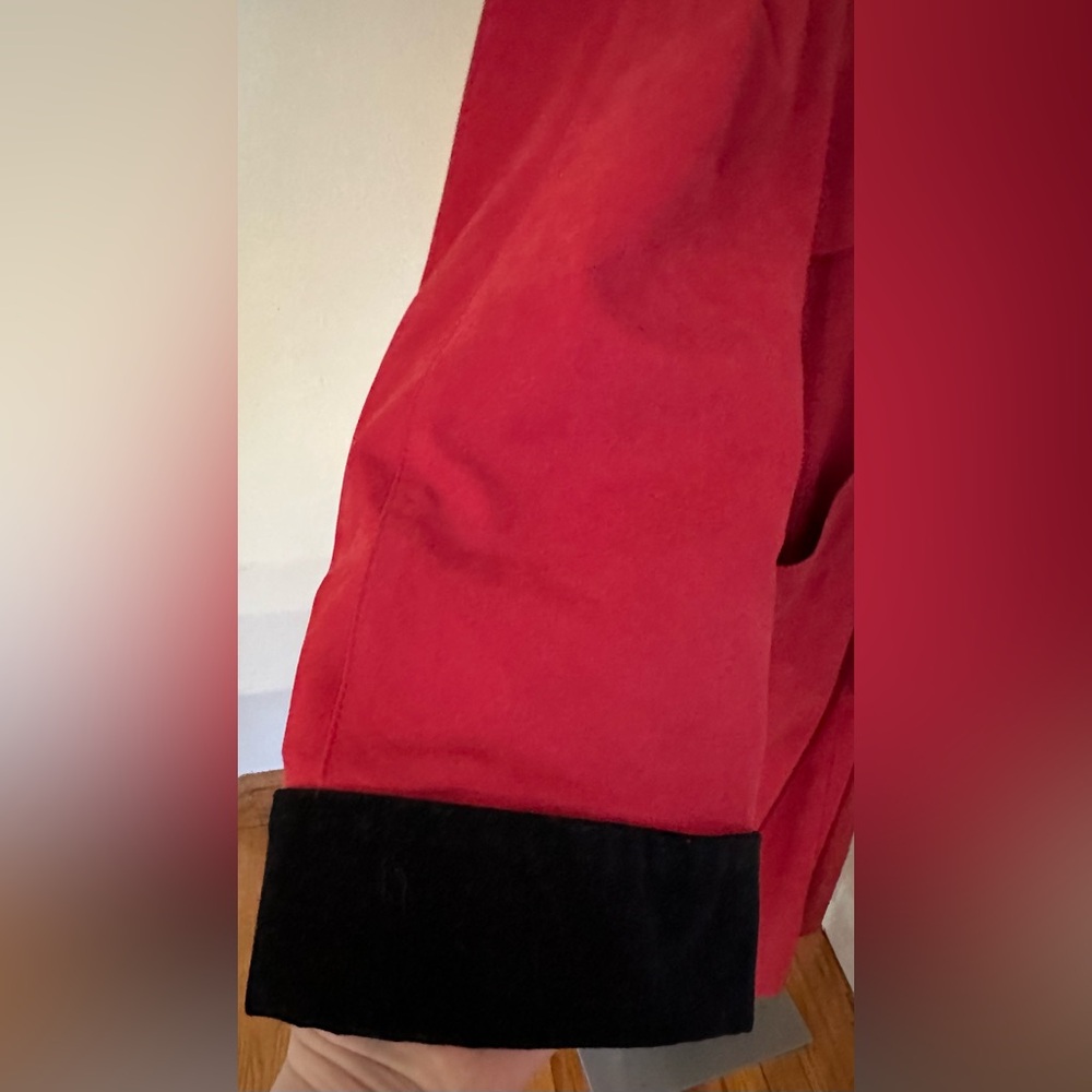 London Fog Red Double Breast Trench Coat. Black Velvet Accents With Tie. Sz 12 - Picture 6 of 13